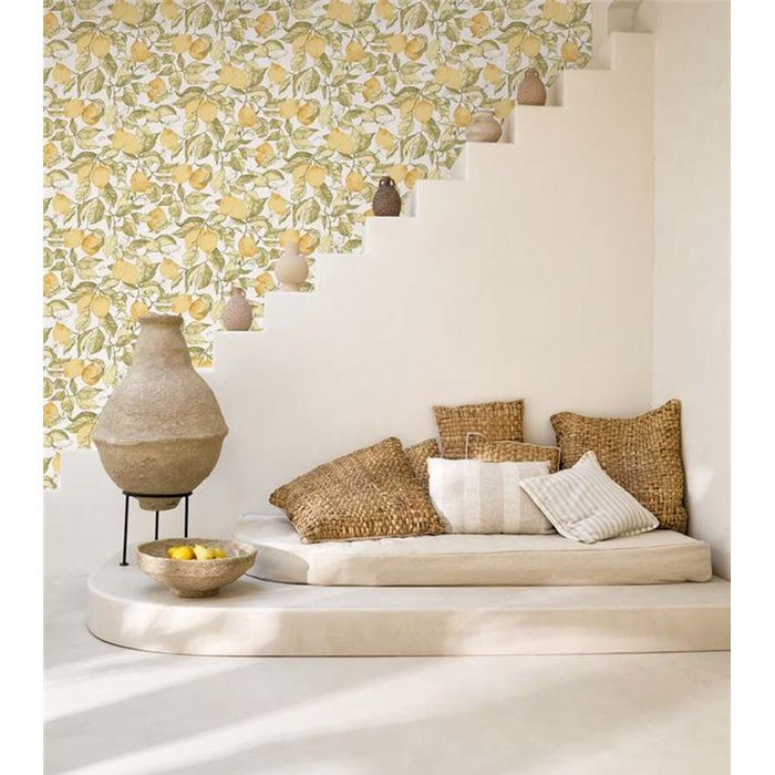 Casadeco|Floral wallpaper with lemons, ideal for kitchens|Floral