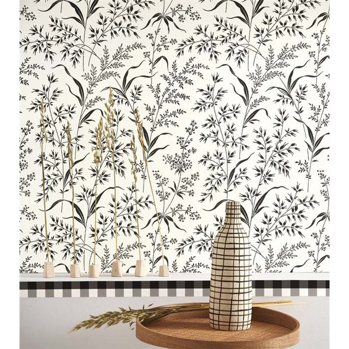 Casadeco|Papel pintado plantas silvestres blanco con como briza, espuela de caballero y timoteo|Floral