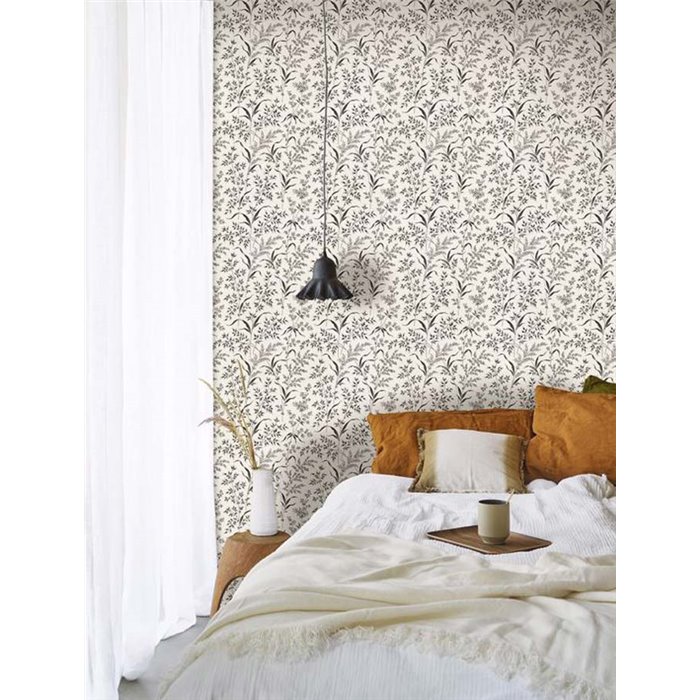 Casadeco|Papier peint plantes sauvages blanches avec brize, dauphinelle et fléole|Floral