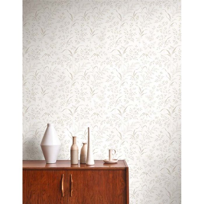 Casadeco|Weiße und beige Tapete mit Wildblumen aus der Wiese|Blumen