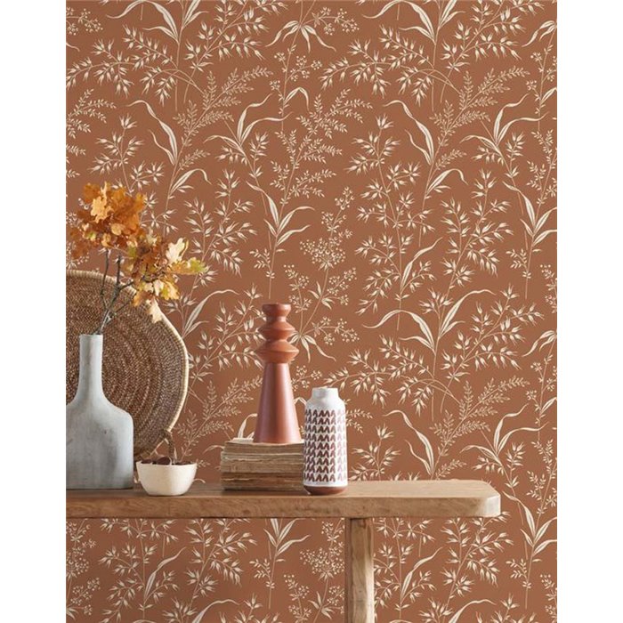 Casadeco|Papel pintado flores de campo silvestres naranja|Floral