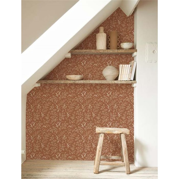 Casadeco|Papel pintado flores de campo silvestres naranja|Floral