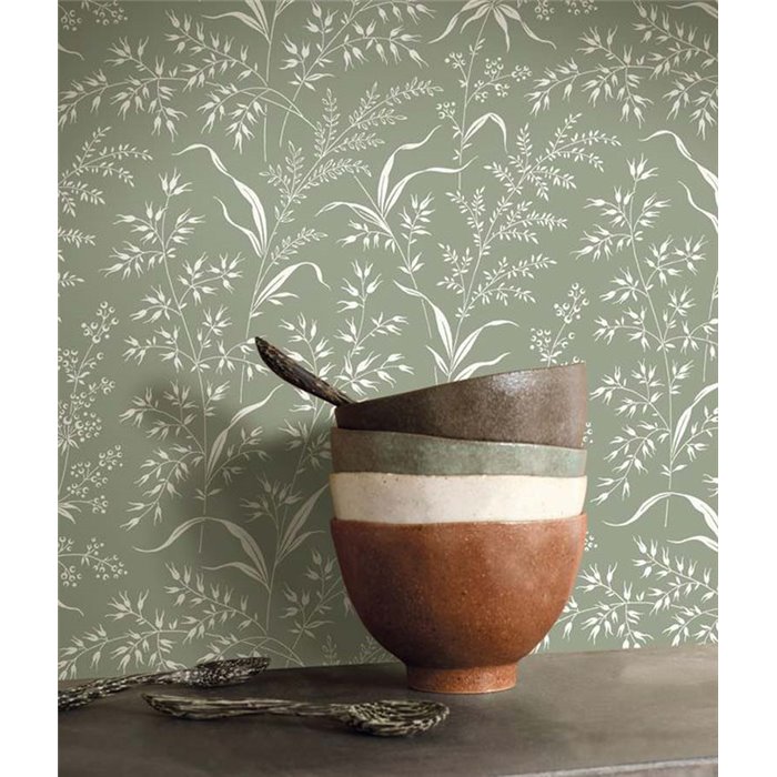 Papel pintado flores silvestres fondo verde - Casadeco Soliflore 200286306