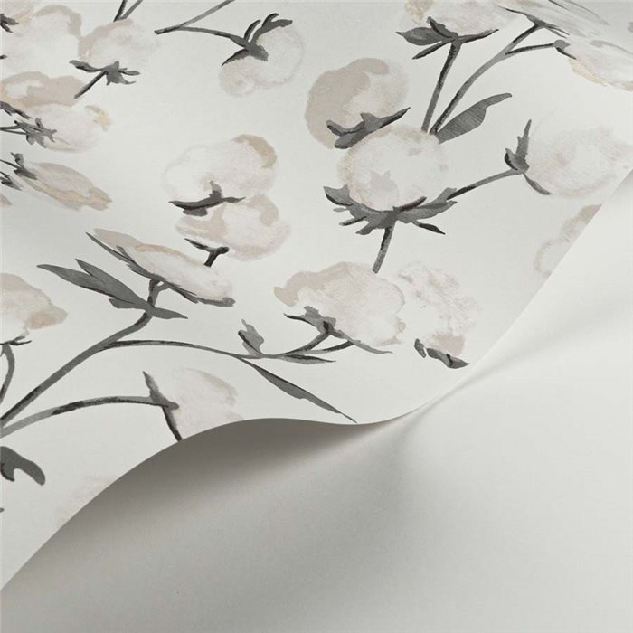 Casadeco|Papier peint fleurs de coton blanches en aquarelle|Floral