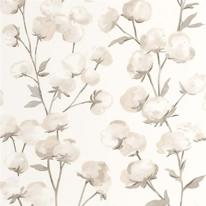 Casadeco|Papel pintado romántico flores de algodón blanco|Floral
