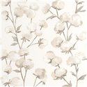Casadeco|Papel pintado romántico flores de algodón blanco|Floral