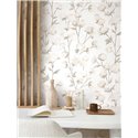 Casadeco|Papel pintado romántico flores de algodón blanco|Floral