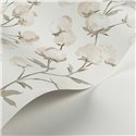 Casadeco|Papel pintado romántico flores de algodón blanco|Floral