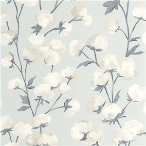 Casadeco|Green watercolor flower wallpaper with cotton buds|Floral