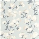 Papel pintado floral para dormitorio con flor de algodón azul pastel - Casadeco Soliflore 200296226