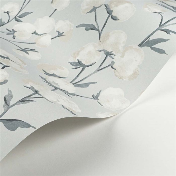 Casadeco|Papier peint floral pour chambre avec fleur de coton bleu pastel|Floral