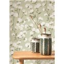 Casadeco|Green watercolor flower wallpaper with cotton buds|Floral