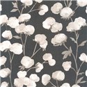 Casadeco|Schwarze florale Tapete mit weißen Baumwollknospen|Blumen