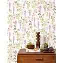 Casadeco|Papel pintado flores y plantas trepadoras blanco y violeta|Floral