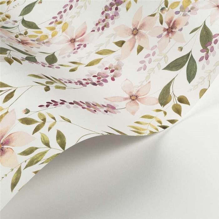 Casadeco|Wallpaper with climbing plants and white and violet flowers|Floral