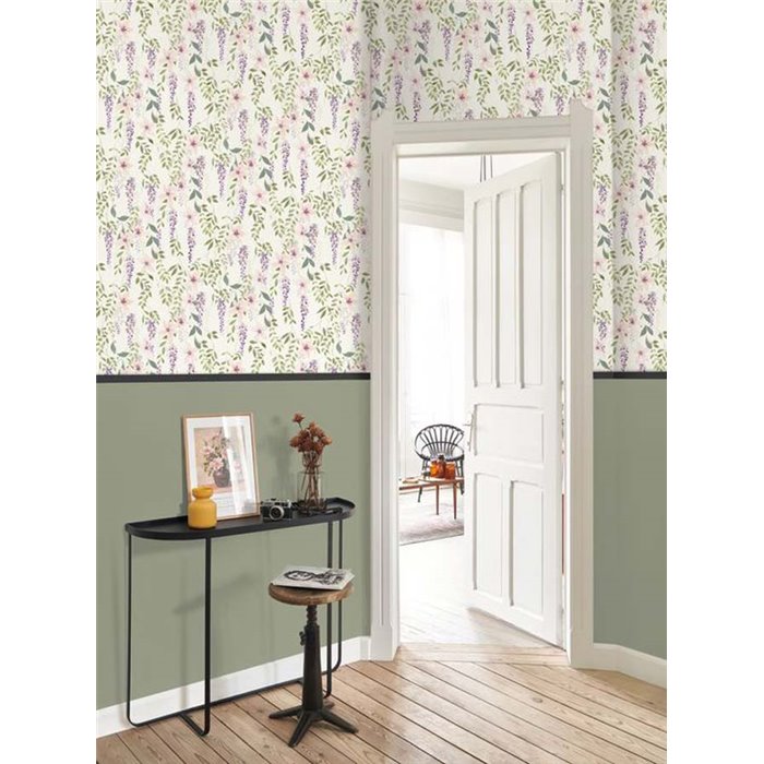 Casadeco|Papel pintado flores de glicinia y planta trepadora|Floral