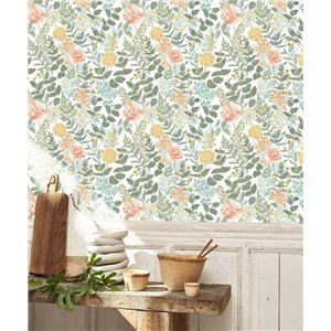 Casamance|Papel pintado floral beige y azul|Floral 2