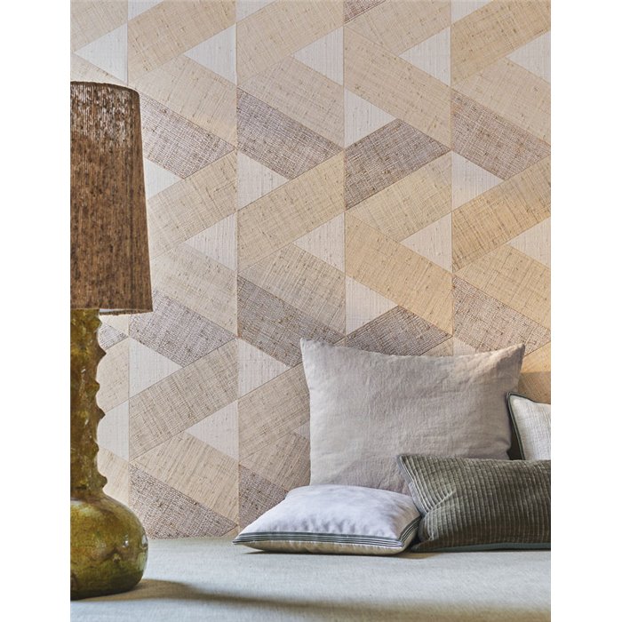 Revestimiento pared mosaico geométrico rafia natural blanco - Casamance Solal 71240112