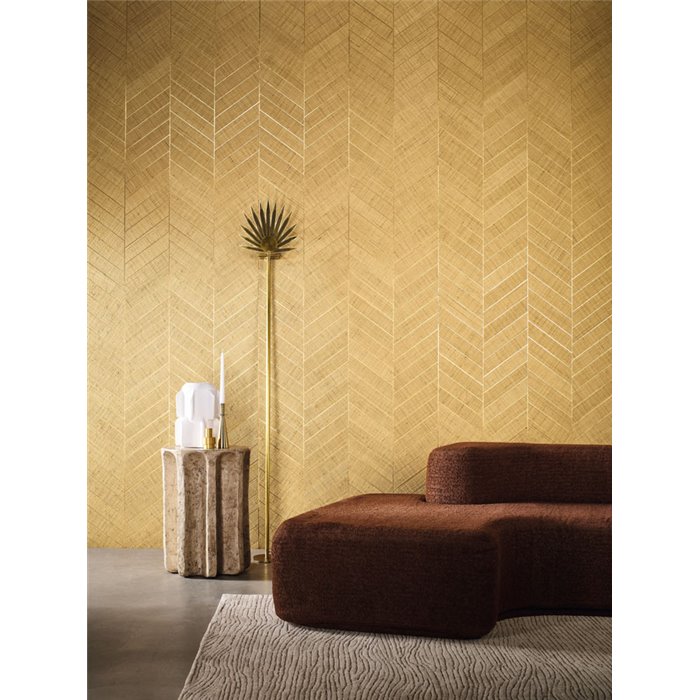 Casamance|Revêtements Muraux mosaïque raphia naturel motif chevron beige doré|Revêtements Muraux