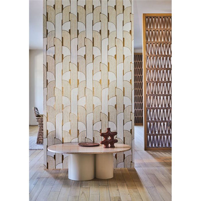 Casamance|Revêtements Muraux mosaïque géométrique rayonne naturelle blanc doré|Revêtements Muraux