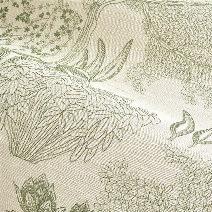 Casamance|Wallcovering Japanese garden landscape embroidery sisal green beige|Wall Coverings