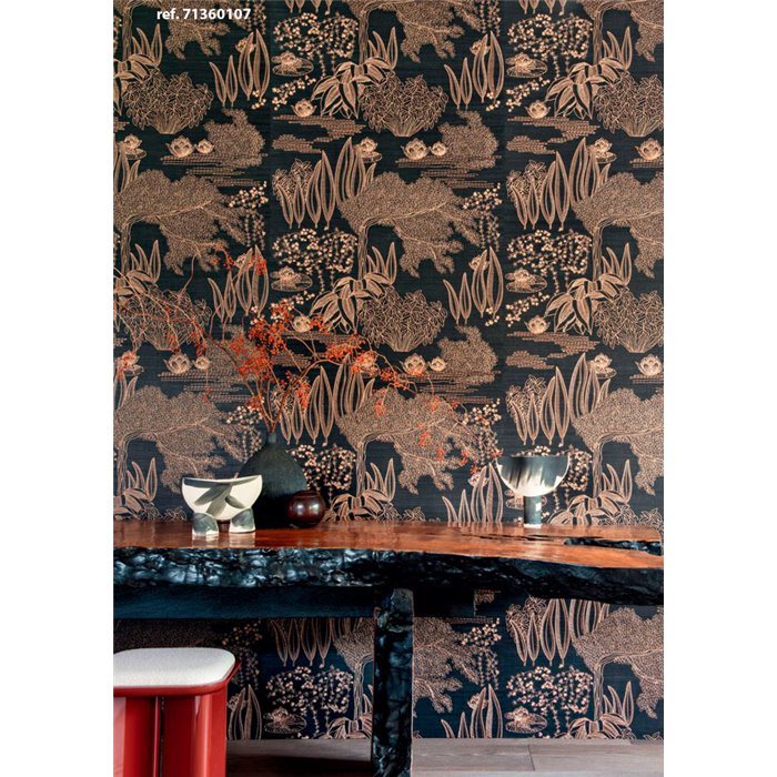 Casamance|Wallcovering Japanese landscape embroidery sisal white beige|Wall Coverings