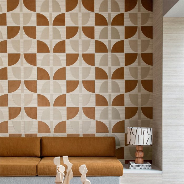 Revestimiento pared geométrico sisal rafia terciopelo marfil caqui - Casamance Hikari 71370217