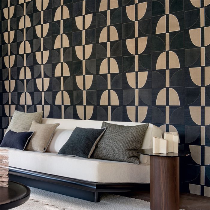 Revestimiento pared geométrico sisal rafia terciopelo marfil caqui - Casamance Hikari 71370217