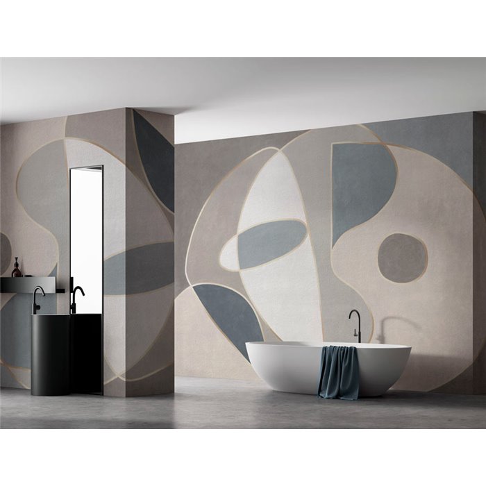 Affreschi & Affreschi|Papier peint panoramique personnalisé abstrait tons gris beige et bleu|Panoramiques