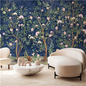 Khroma|Papier panoramique tropical tons roses palmiers caribéens|Panoramiques