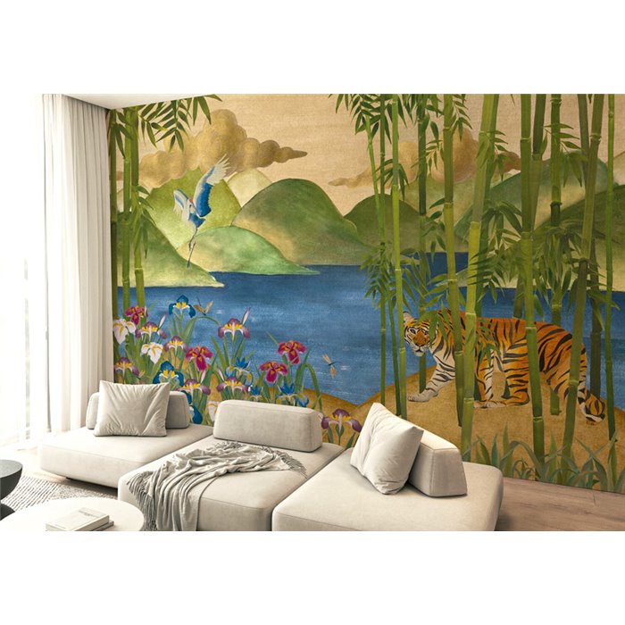 Mural personalizado oriental grullas al vuelo - Affreschi Eden ED-SG0101