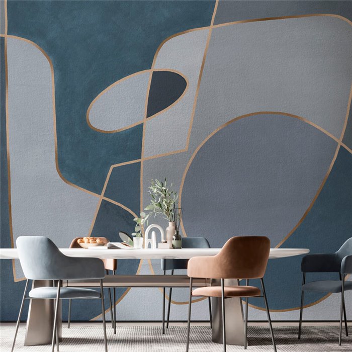 Mural pared personalizado composición geométrica azul y gris - Affreschi 45 Giri 45G-SF0303