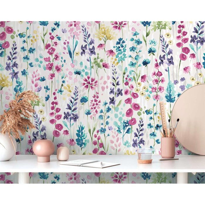 Papeldecor|Papier peint floral aquarelle multicolore|Floral