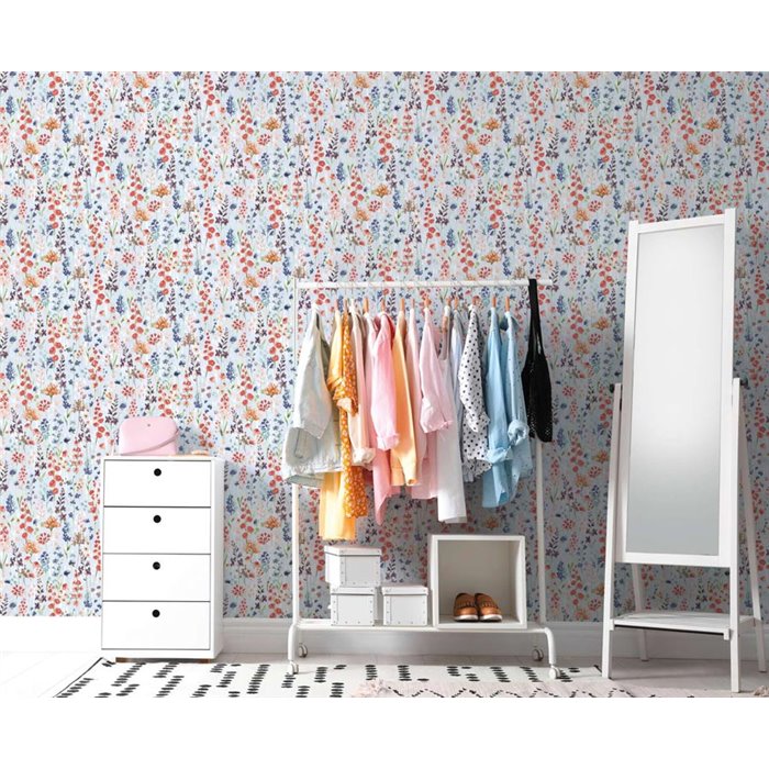 Papeldecor|Papel pintado flores silvestres acuarela gris|Floral