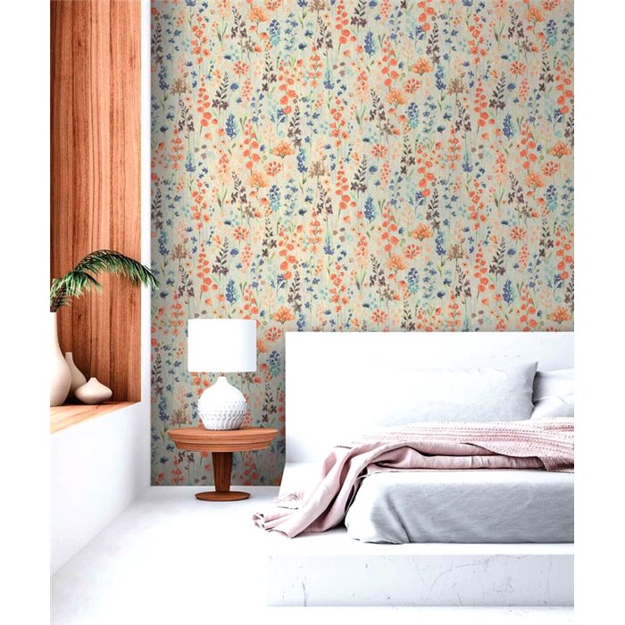 Papeldecor|Papel pintado flores silvestres acuarela gris|Floral