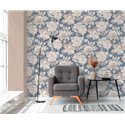 Papeldecor|Papier peint fleurs aquarelle bleu et beige|Aquarelle