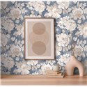 Papeldecor|Papel pintado flores acuarela azul y beige|Acuarela