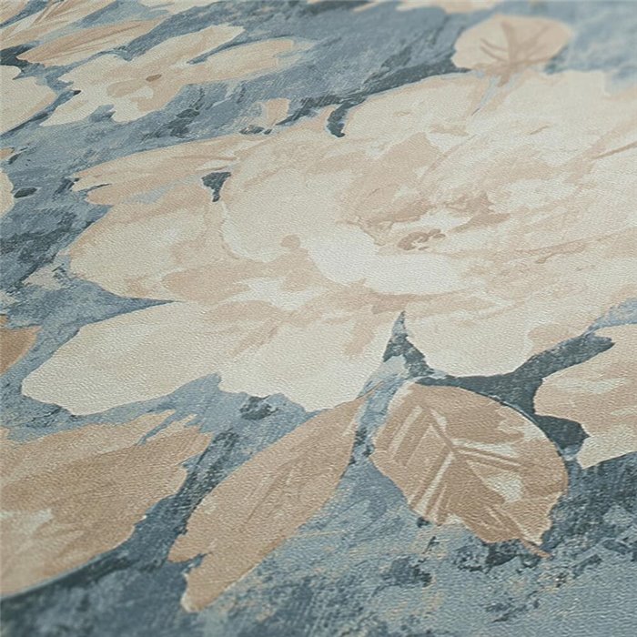 Papeldecor|Papier peint fleurs aquarelle bleu et beige|Aquarelle