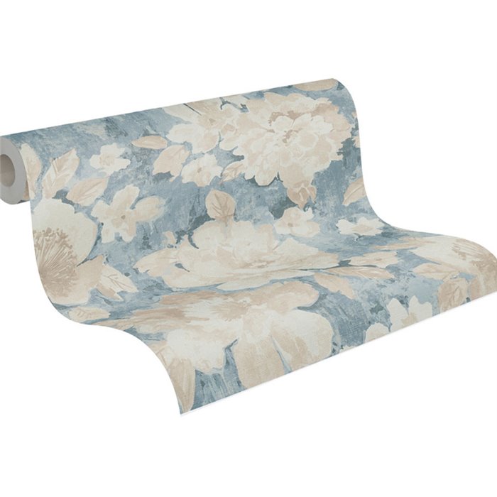 Papeldecor|Tapete Blumen Aquarell Blau und Beige|Aquarell