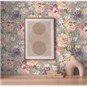 Papeldecor|Tapete Blumen Aquarell Grau multicolor|Aquarell