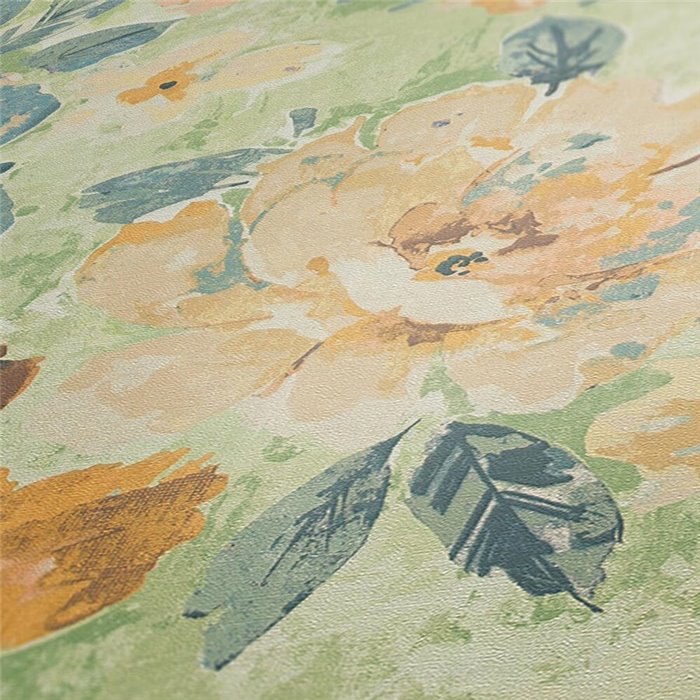 Papeldecor|Tapete Blumen Aquarell multicolor und grün|Aquarell