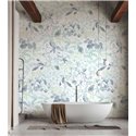 Papeldecor|Papier peint floral, feuilles aquarelle bleu et vert|Floral