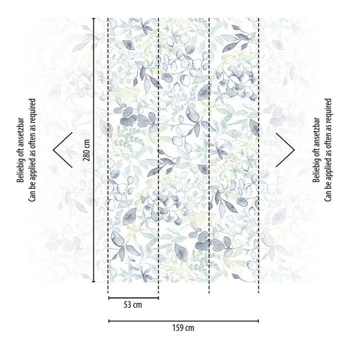 Papeldecor|Floral Wallpaper, Blue and Green Watercolor Leaves|Floral