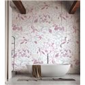 Papeldecor|Papel pintado floral, hojas acuarela gris y rosa|Papel Pintado