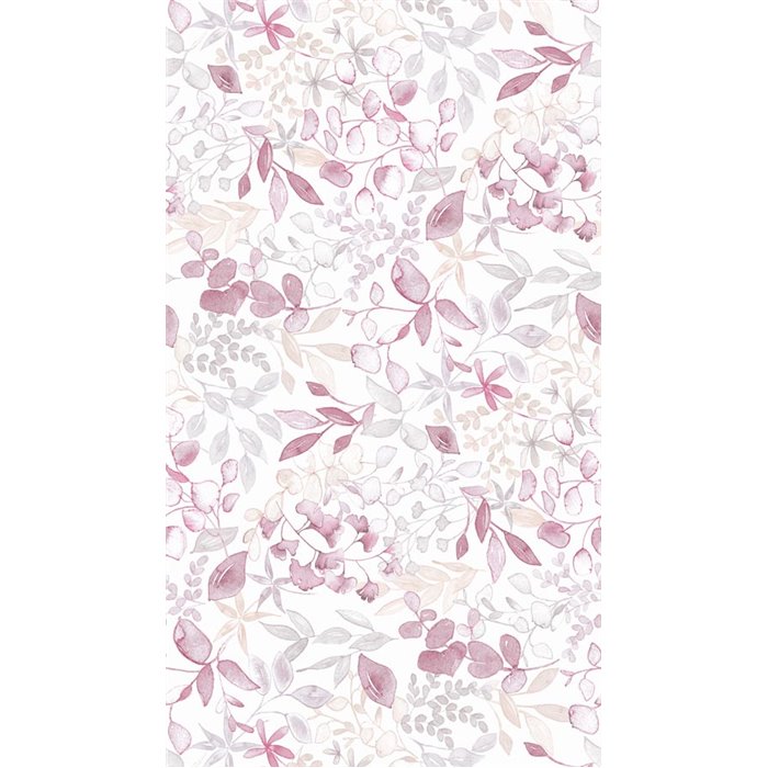 Papeldecor|Papel pintado floral, hojas acuarela gris y rosa|Papel Pintado