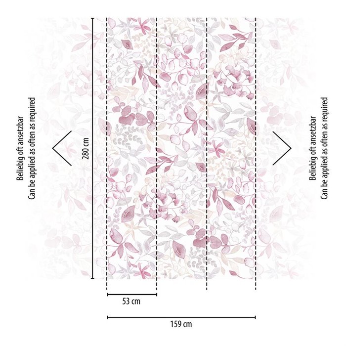 Papeldecor|Papel pintado floral, hojas acuarela gris y rosa|Papel Pintado