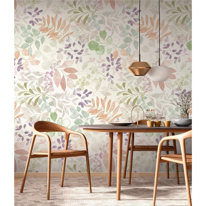Papeldecor|Papel pintado floral, hojas acuarela verde|Floral