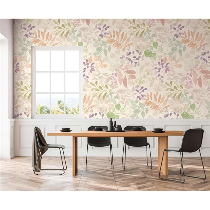 Papeldecor|Papier peint floral, feuilles aquarelle vert|Floral
