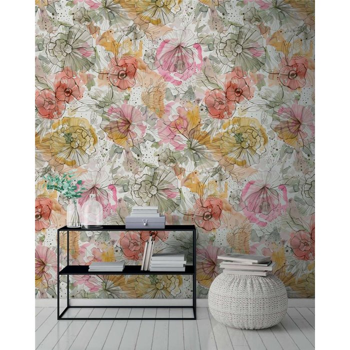 Papeldecor|Tapete Blumen Aquarell Töne Beige Orange|Aquarell