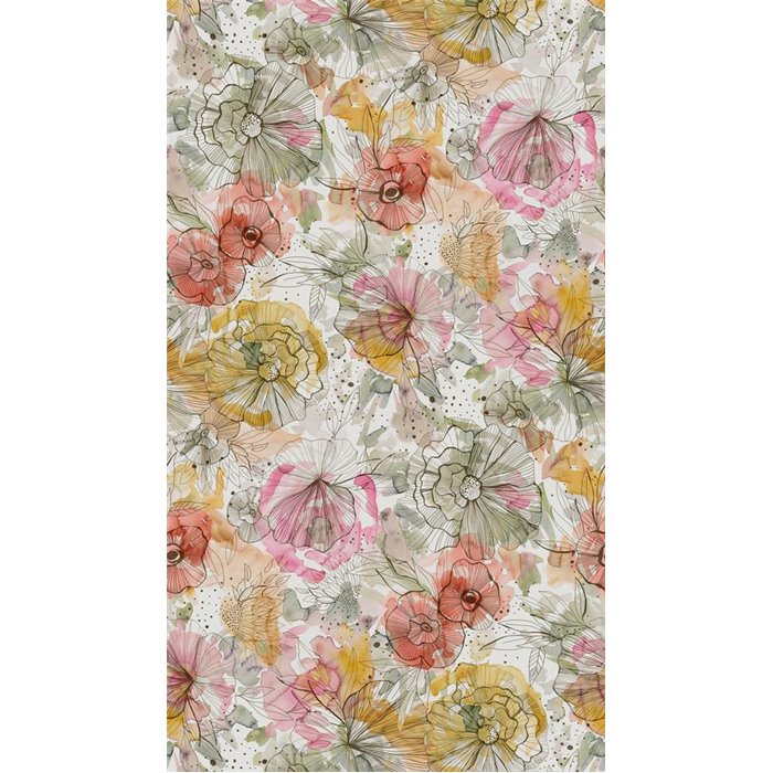 Papeldecor|Papier peint floral aquarelle tons beige orange|Aquarelle